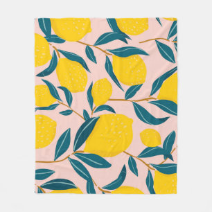 Graphic illustrated lemons: pink seamless pattern fleece blanket