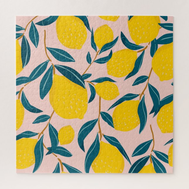 Graphic illustrated lemons: pink seamless pattern jigsaw puzzle (Vertical)