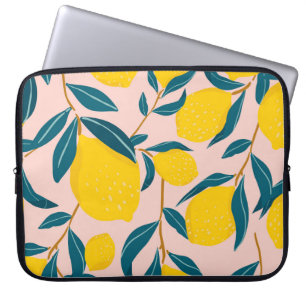 Graphic illustrated lemons: pink seamless pattern laptop sleeve