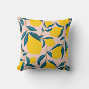 Graphic illustrated lemons: pink seamless pattern throw pillow