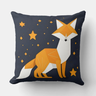 Graphic Illustration of a Fox in Geometric Style Throw Pillow