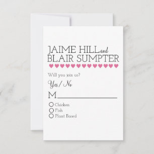 Graphic Interplay Wedding Response Card Pink Heart