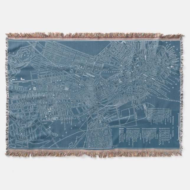 Graphic Map of Boston Throw Blanket (Front)