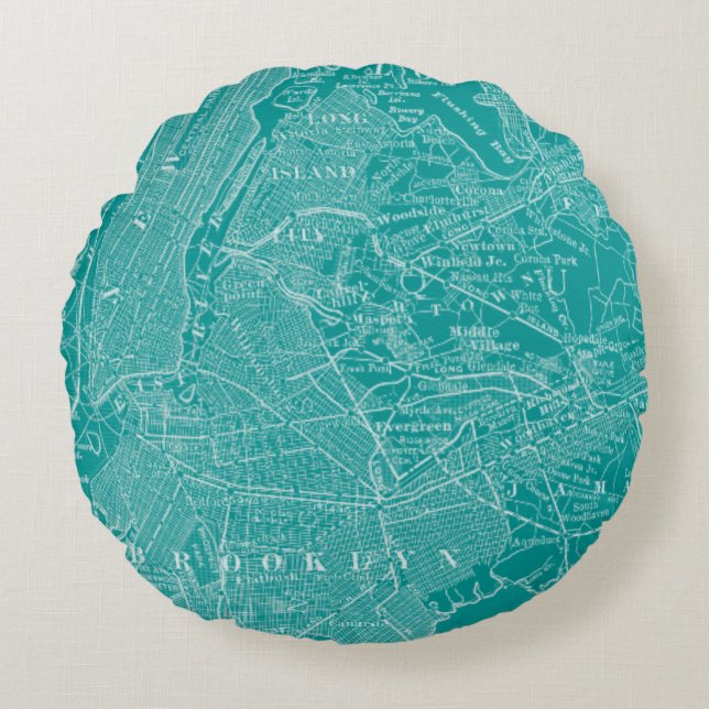 Graphic Map of New York Round Pillow (Front)