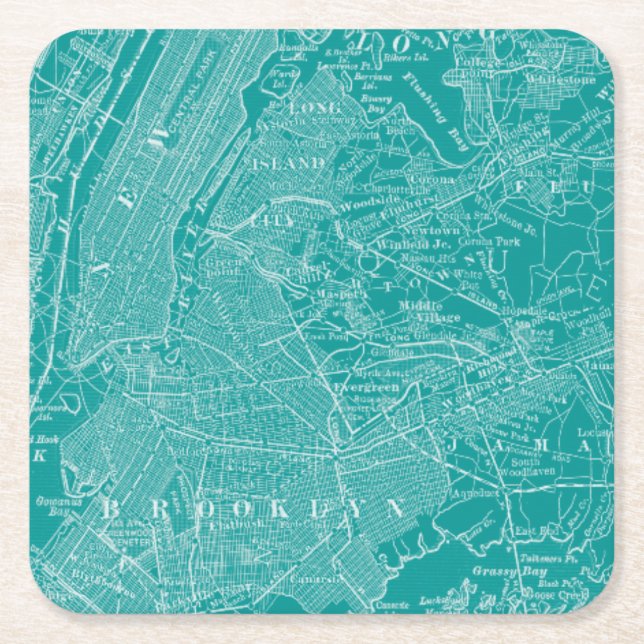 Graphic Map of New York Square Paper Coaster (Front)