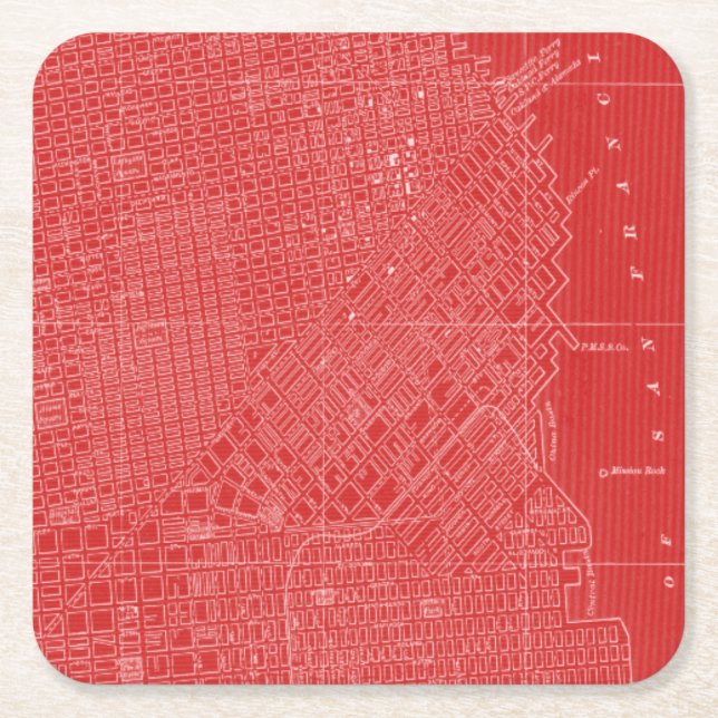 Graphic Map of San Francisco Square Paper Coaster (Front)