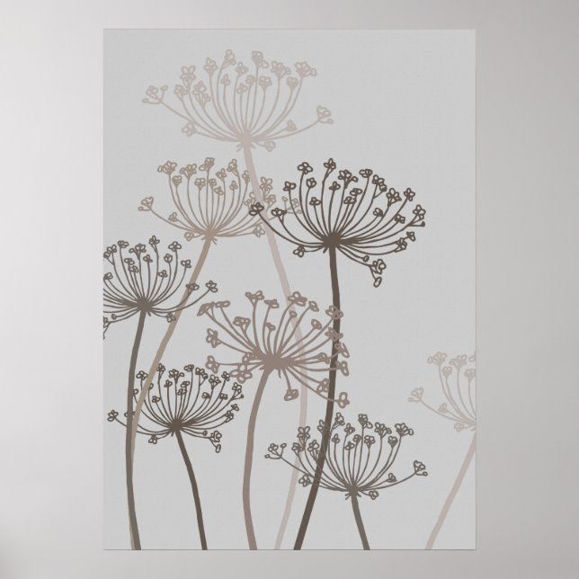 Graphic modern flower chervil grey poster print (Front)