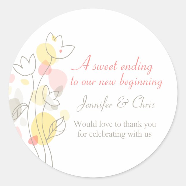 Graphic modern flower petal wedding candy stickers (Front)