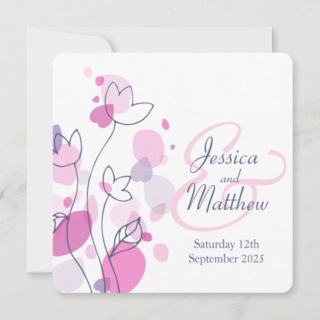 Graphic modern flower petals square wedding invite (Front)