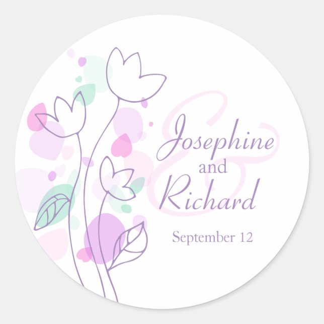Graphic modern flower petals wedding sticker (Front)