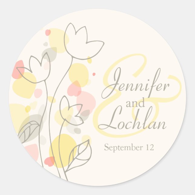 Graphic modern flower petals wedding sticker (Front)