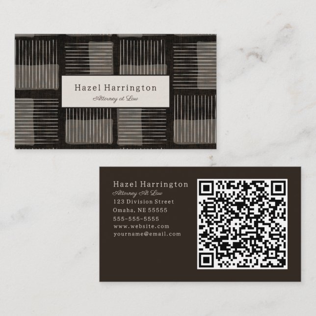 Graphic Modern QR Code Business Card Black Grey (Front/Back)