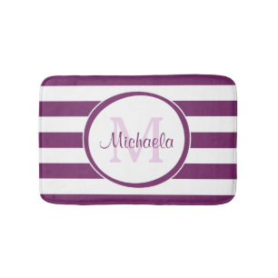 Graphic Monogram With Fat Purple Stripes and Name Bath Mat
