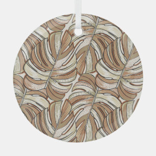Graphic Monstera Leaves Tropical Design Glass Ornament