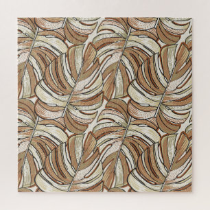 Graphic Monstera Leaves Tropical Design Jigsaw Puzzle