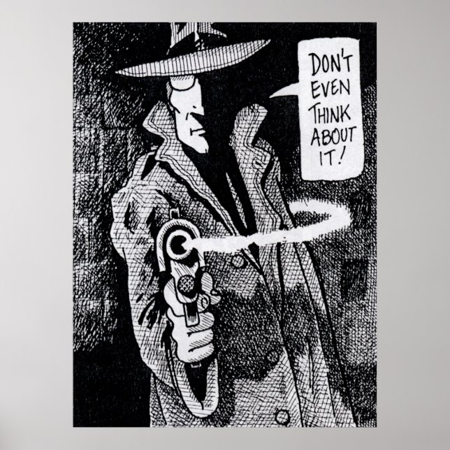 Graphic novel hero pointing a gun poster (Front)