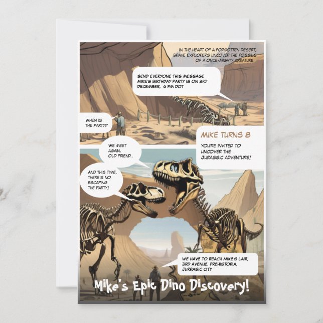 Graphic Novel Prehistoric Adventure Birthday Invitation (Front)