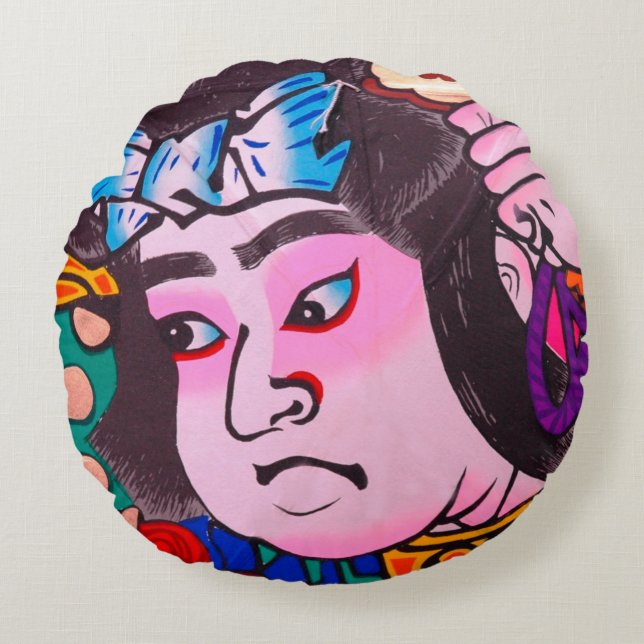 Graphic on Japanese Traditional Kiteart,kite,samur Round Pillow (Front)