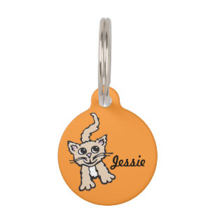 Graphic orange cat name and lost details pet tag