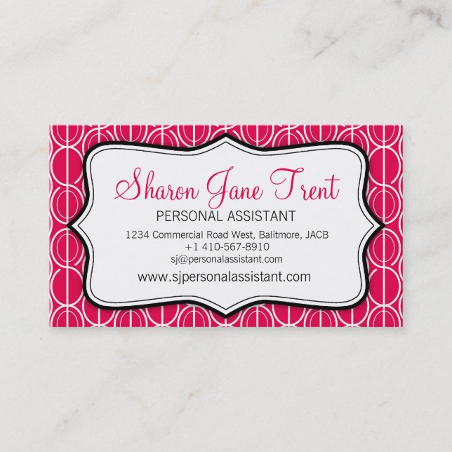Graphic ovals red, black & white business card (Front)