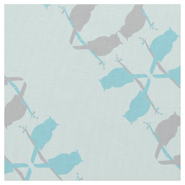 graphic owls outline repeat teal gray pattern fabric (Close Up)