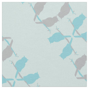 graphic owls outline repeat teal grey pattern fabric