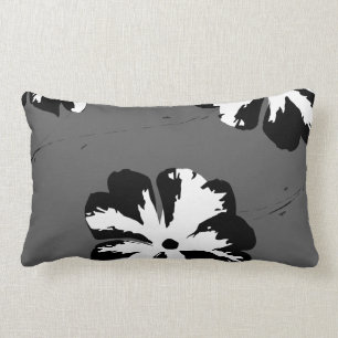 Graphic Pansy Grey, Black & White Lumbar Pillow