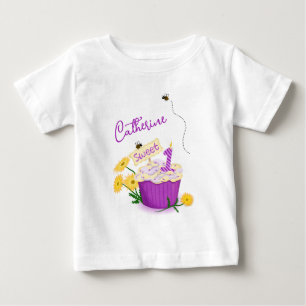 Graphic Pastel Floral Yellow Purple 1st Birthday Baby T-Shirt
