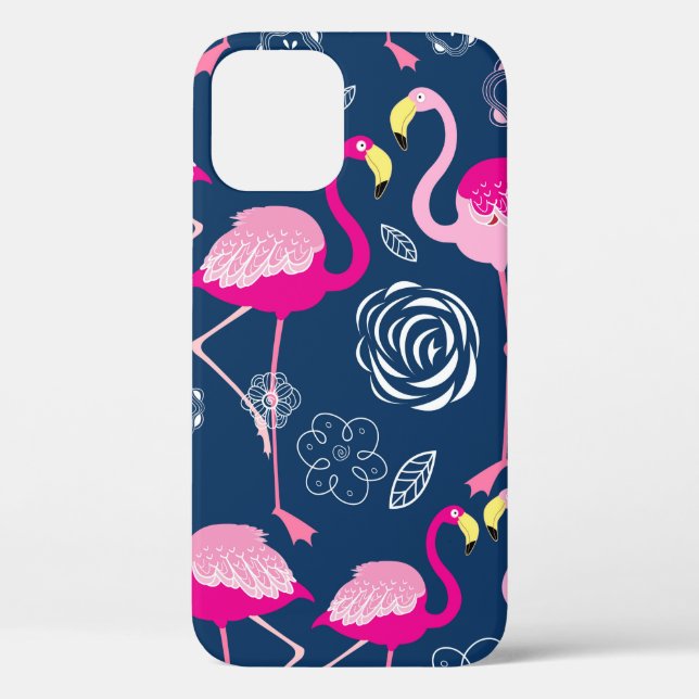 Graphic pattern of pink flamingos on a dark blue b Case-Mate iPhone case (Back)