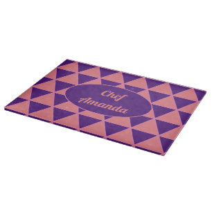 Graphic pattern purple pink with name cutting board