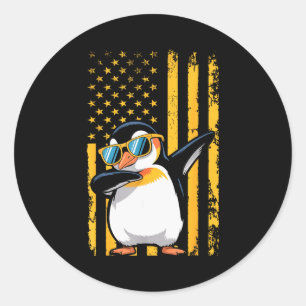 Graphic Penguin Retro American Flag Funny Penguin  Classic Round Sticker