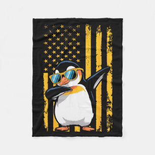 Graphic Penguin Retro American Flag Funny Penguin  Fleece Blanket