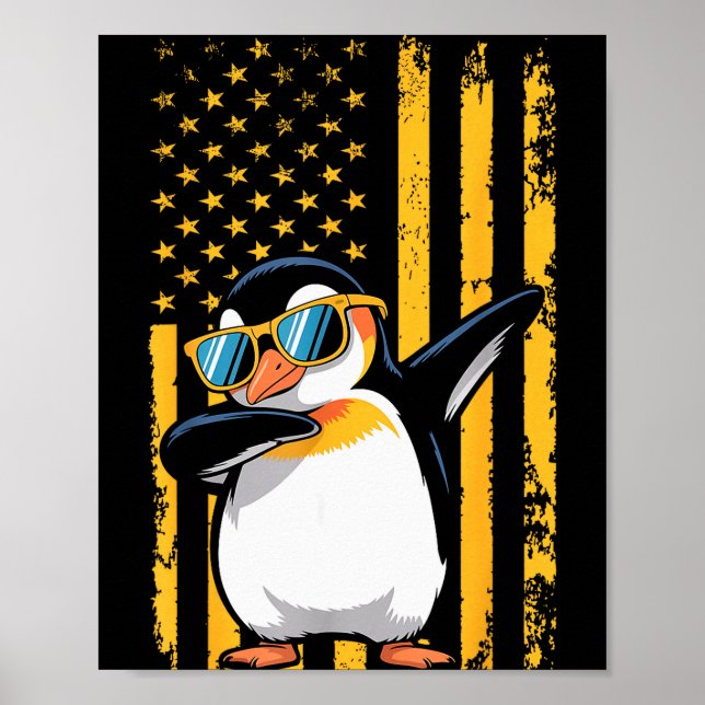 Graphic Penguin Retro American Flag Funny Penguin  Poster (Front)