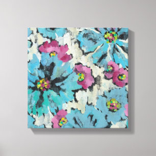 Graphic Pink and Blue Floral Canvas Print