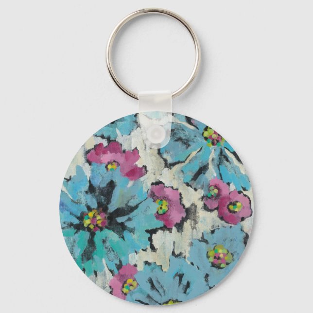 Graphic Pink and Blue Floral Keychain (Front)