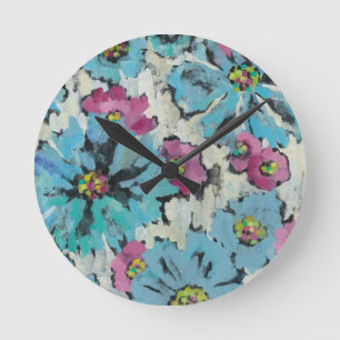 Graphic Pink and Blue Floral Round Clock