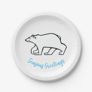 Graphic  POLAR BEAR - Seasons Greetings - Xmas Paper Plate