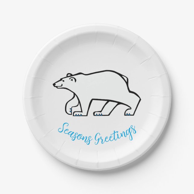 Graphic  POLAR BEAR - Seasons Greetings - Xmas Paper Plate (Front)