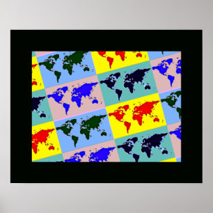 graphic pop art world map poster