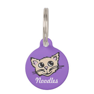 Graphic purple brown cat name & details pet tag