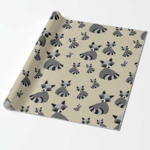 Graphic Raccoon Pattern Wrapping Paper
