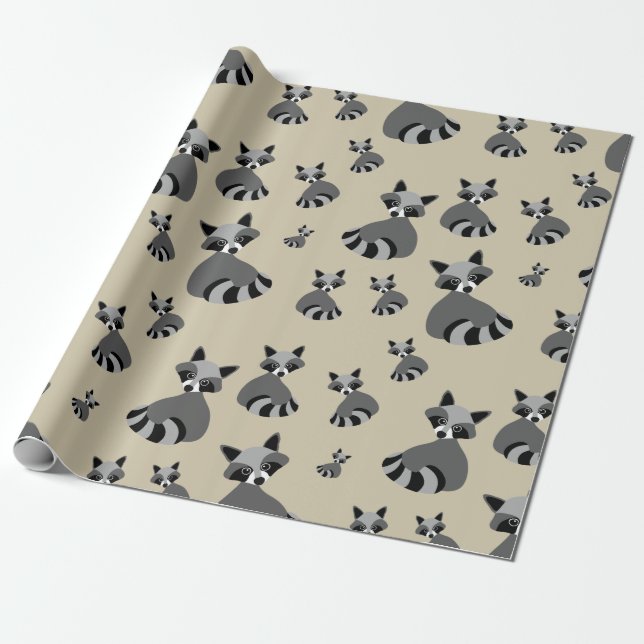 Graphic Raccoon Pattern Wrapping Paper (Unrolled)