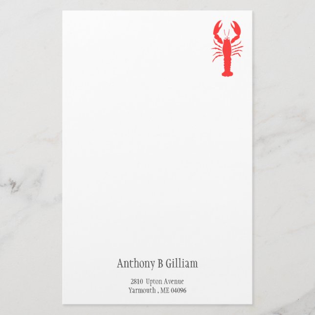 Graphic red lobster - personalized stationery (Front)