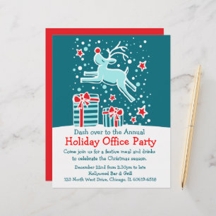 Graphic reindeer bright office party flyer