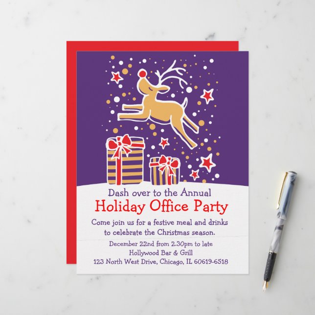Graphic reindeer bright office party flyer (Front/Back In Situ)
