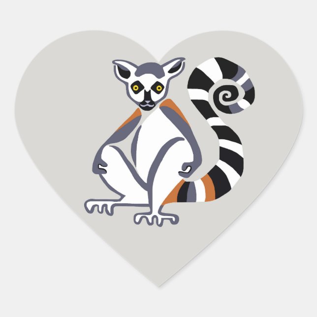 Graphic- Ring-tailed LEMURS - Madagascar -  Heart Sticker (Front)