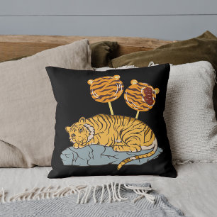 Graphic Safari Animal Big Cat Tiger Candy Black Throw Pillow