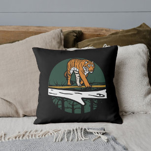 Graphic Safari Animal Wildlife Big Cat Tiger Black Throw Pillow