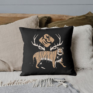 Graphic Safari Wildlife Animal Tiger Black Custom Throw Pillow