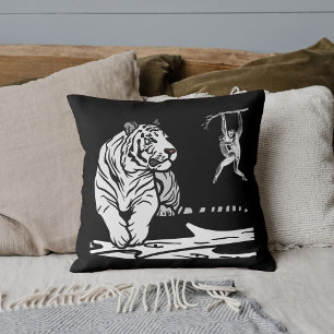 Graphic Safari Wildlife Big Cat Tiger White Black Throw Pillow